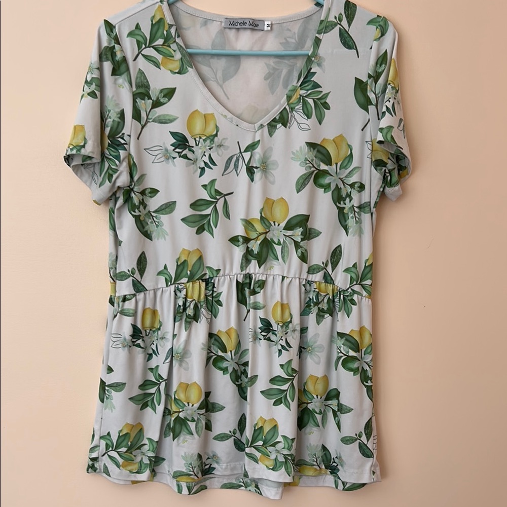 Michelle Mae Gray and Green Relaxed Blouse with Flutter Sleeves